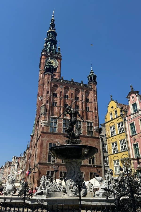 Neptune's Fountain in Gdansk's Main Square, located in front of the Town Hall.